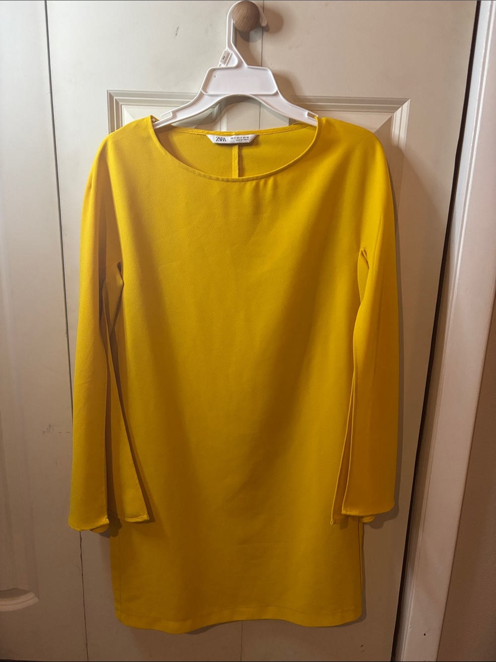 Zara Bright Yellow Long-Sleeve Mini Dress